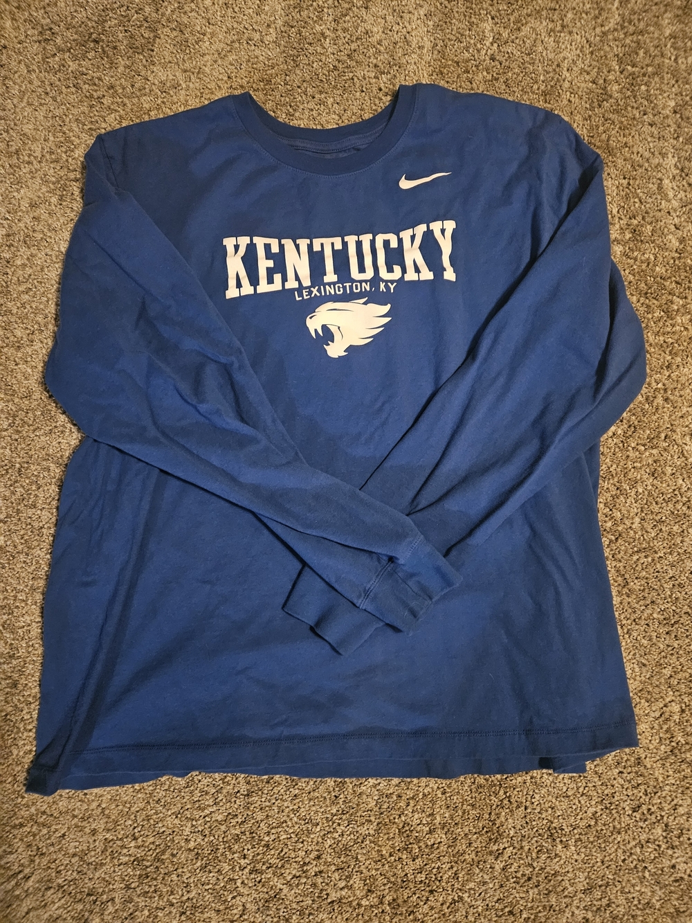 Nike Blue Tee Long Sleeve Logo Print Kentucky Wildcats Mens XXL